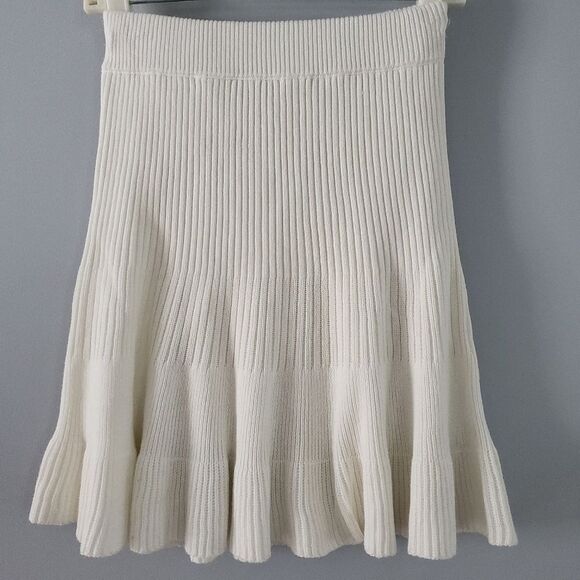 Free People Solid Gold Ribbed Ruffled Cream Cable Knit Sweater Skirt Size M - Picture 3 of 6